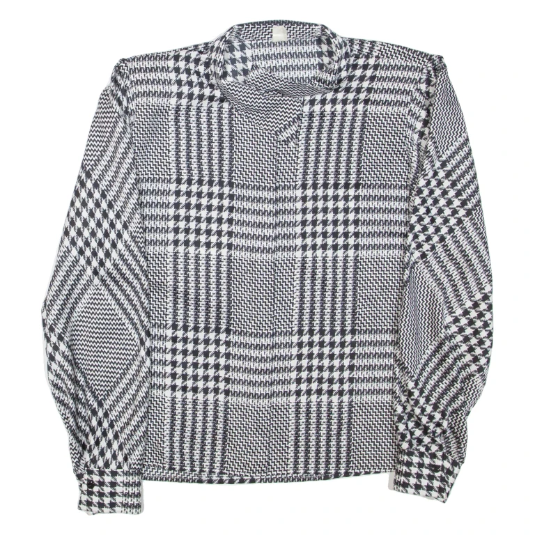 Womens Printed Blouse Black Collared Long Sleeve Check XL