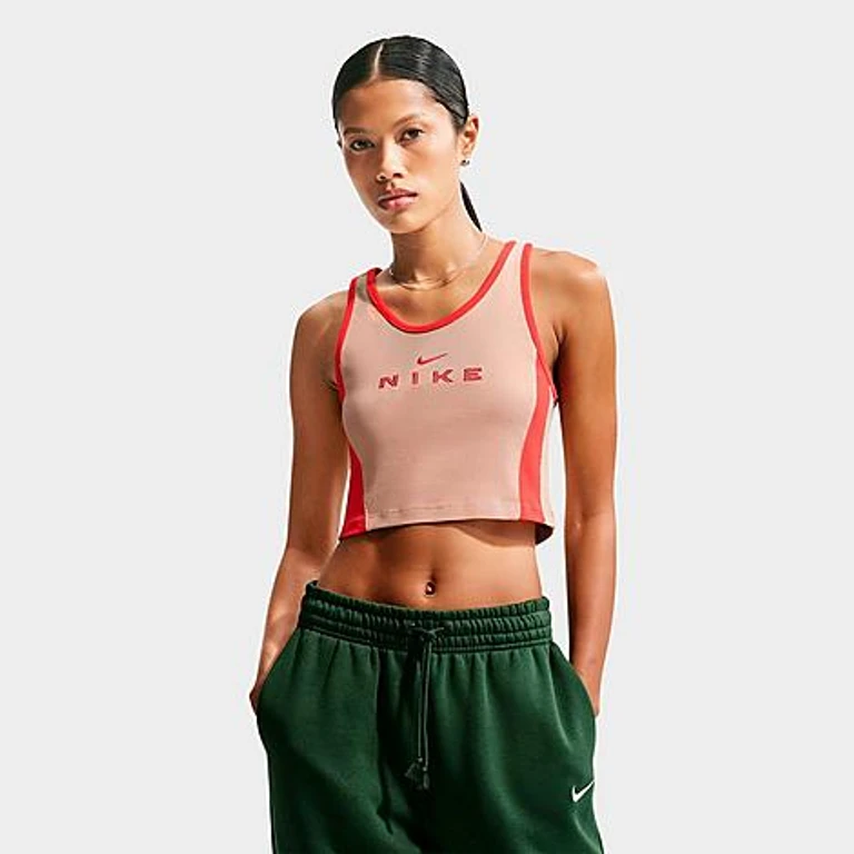 Nike Women's Sportswear Tight Graphic Tank Top in Linen/Light Crimson Size: XS
