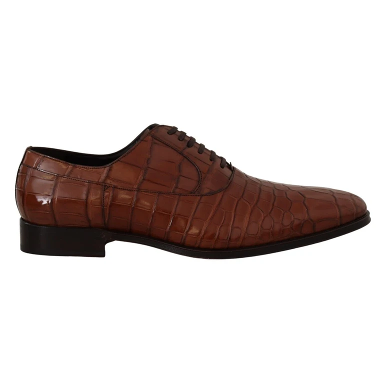 Dolce & Gabbana Brown Crocodile Leather Mens Formal Derby Shoes Exotic Skin - Men