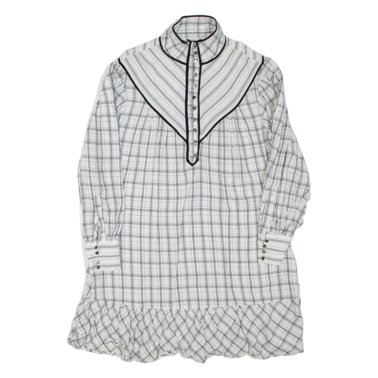 KAREN MILLEN Womens Day Dress White Check Long Sleeve Short UK 12