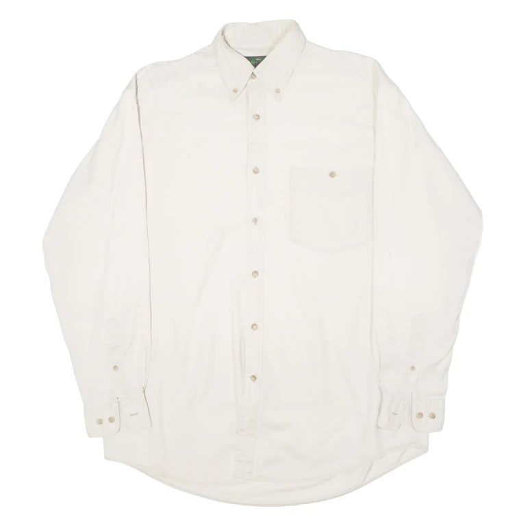 PORT BAY-HARBOUR Mens Plain Shirt Cream 90s Long Sleeve S
