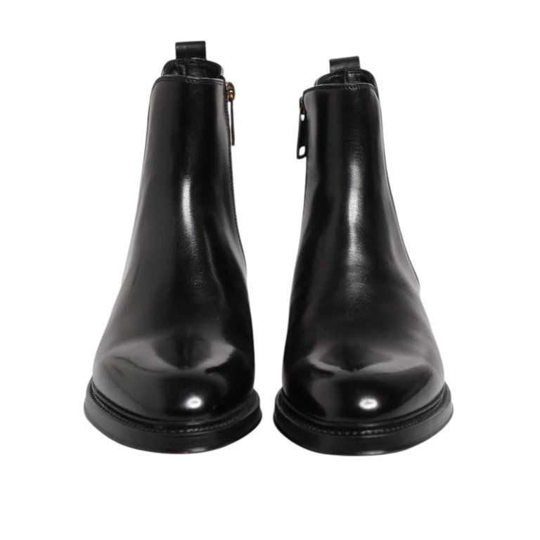 Dolce & Gabbana Black Chelsea Leather Mid Calf Boots Shoes Polyester Elastane - Men