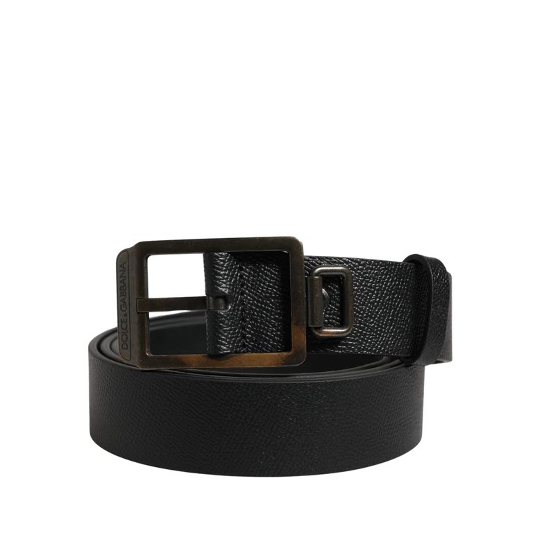 Dolce & Gabbana Black Calf Leather Gold Metal Buckle Belt - Men