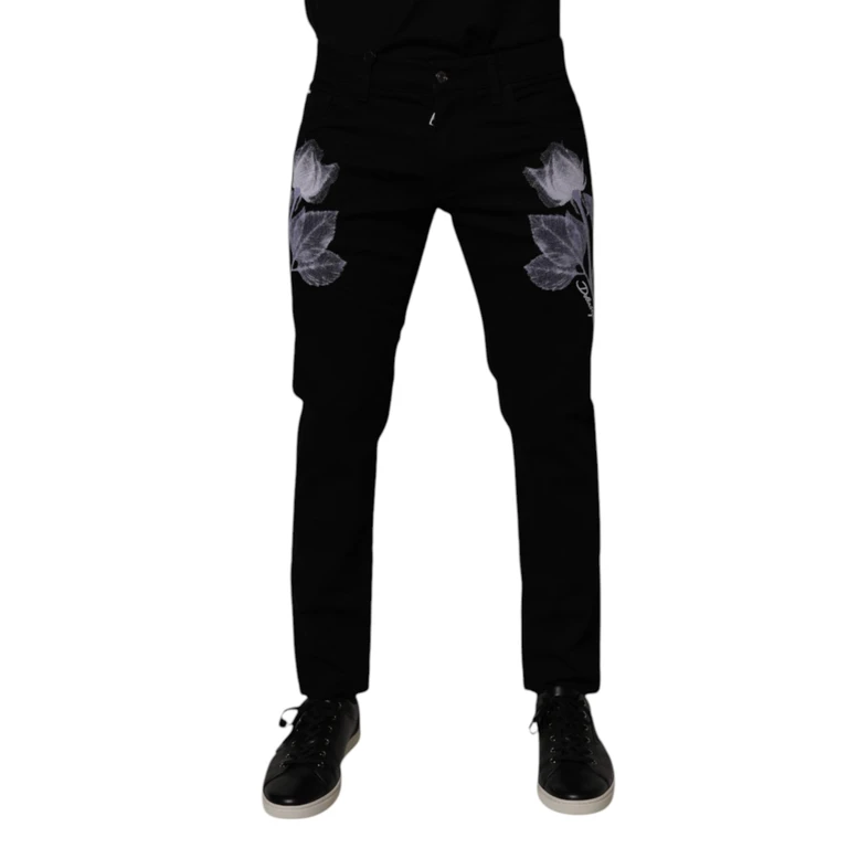 Dolce & Gabbana Black Floral Cotton Skinny Men Denim Jeans Elastane Clothing - Men