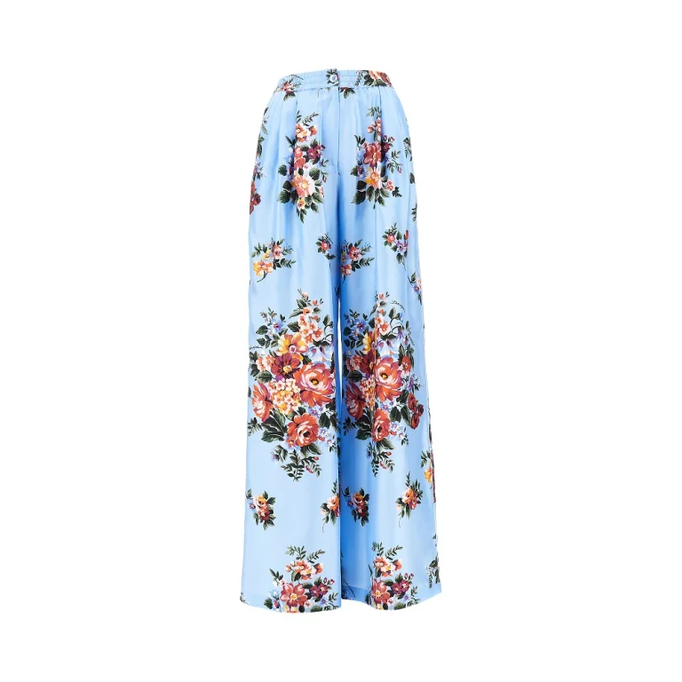 DOLCE & GABBANA Floral print silk wide leg pants Woman 40