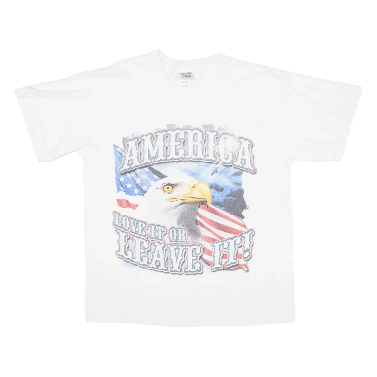 GILDAN America Love It Or Leave It Mens T-Shirt White USA L