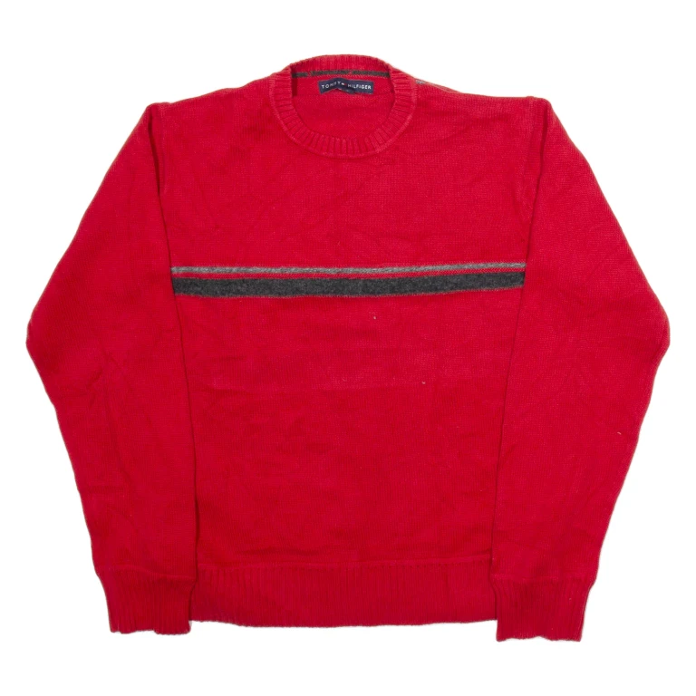 TOMMY HILFIGER Mens Jumper Red Tight Knit L