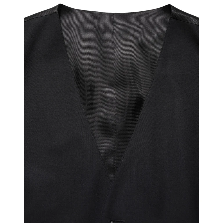 Dolce & Gabbana Black Wool Single Breasted Waistcoat Vest Virgin Elastane Clothing - Men
