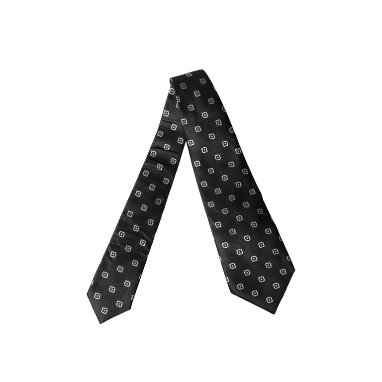 Black White Geometric Silk Adjustable Women Necktie Tie And - Women