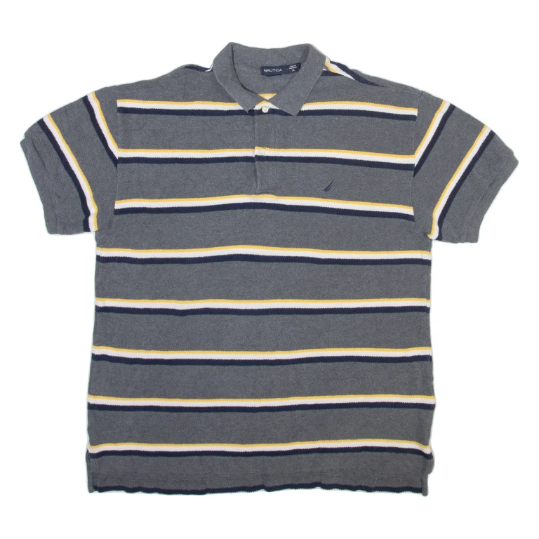 NAUTICA Mens Polo Shirt Grey Striped XL