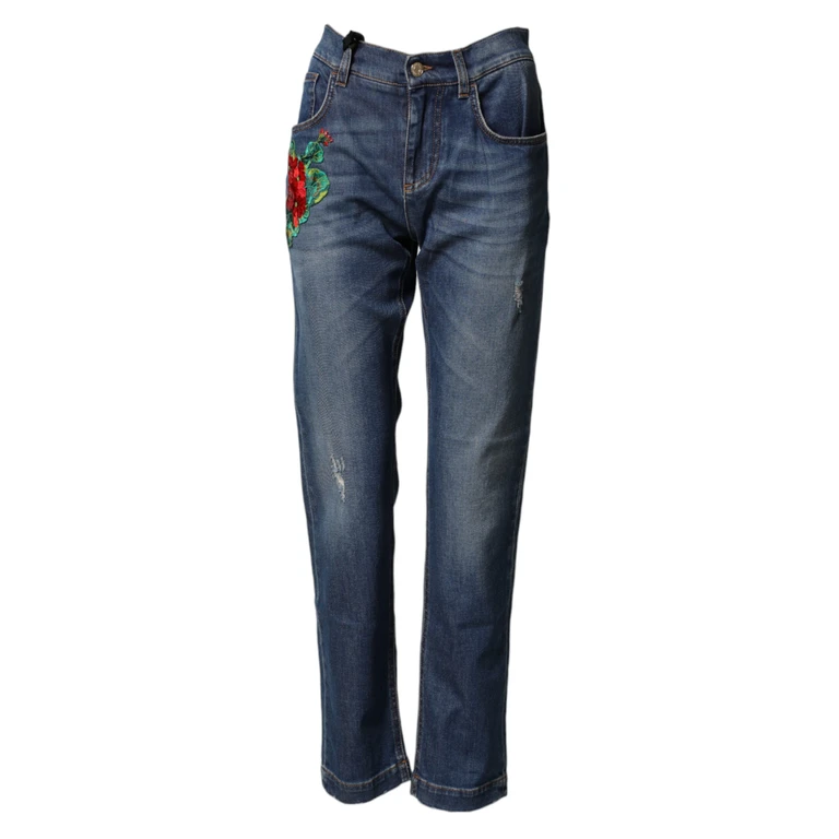 Dolce & Gabbana Blue Floral Embroidered Boyfriend Denim Jeans Co+02 Clothing - Women