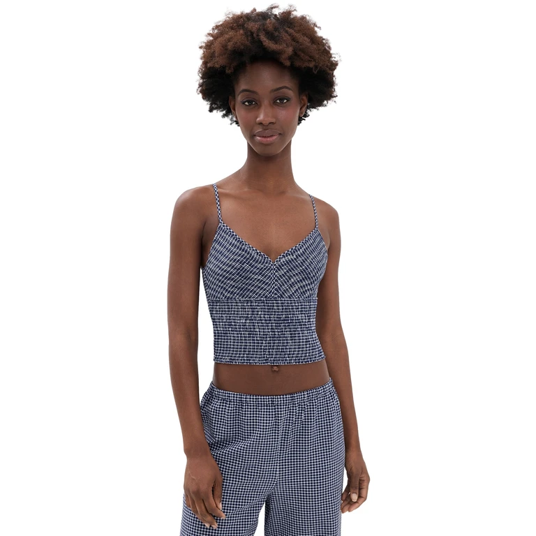 La Ligne Smocked Top Midnight/White L