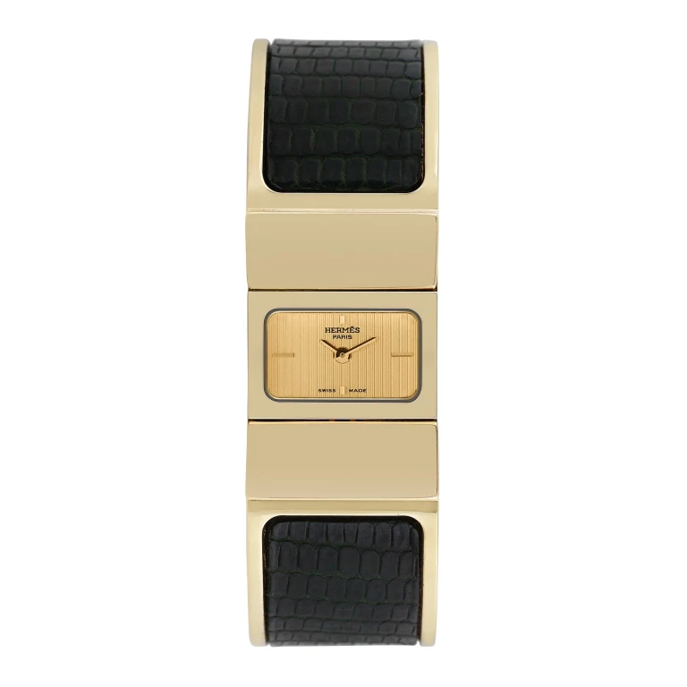 Pre-owned Hermes Women's Loquet Bangle 30mm X 20mm Gold Plated Stainless Steel and leather Wristwatch - L01.201