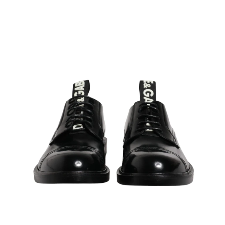Dolce & Gabbana Black Patent Leather Derby Lace Up Formal Dress Shoes Calf - Men