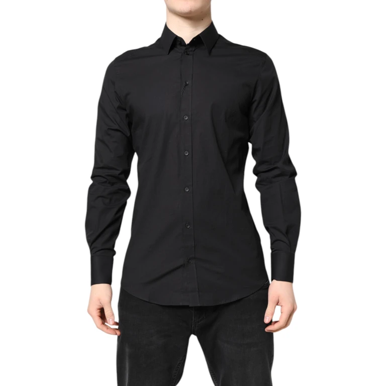 Dolce & Gabbana Black Gold Cotton Dress Formal Shirt Elastane - Men