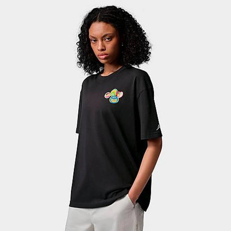 Nike Women's Jordan Brooklyn Fruit Oversized Graphic T-Shirt in Off Noir/White Size: XS