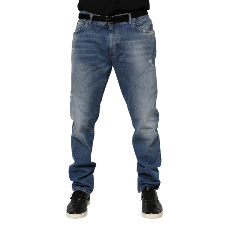 Dolce & Gabbana Blue Washed Cotton Logo Plaque Denim Jeans Elastane Clothing - Men