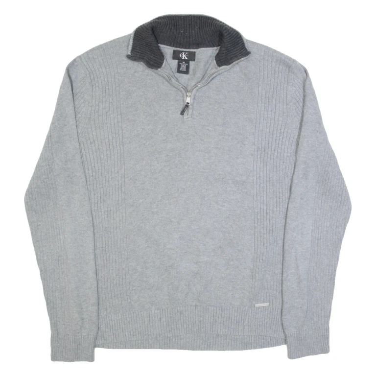 CALVIN KLEIN Mens Jumper Grey 1/4 Zip Tight Knit M