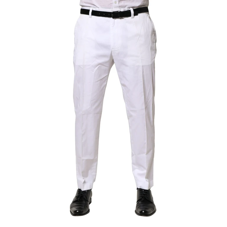 Dolce & Gabbana White Cotton Dress Slim Formal Pants Elastane - Men