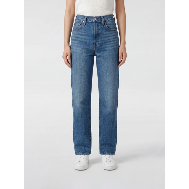 High-Waisted Straight-Leg Cotton Denim Jeans with 5 Pockets (790780061)
