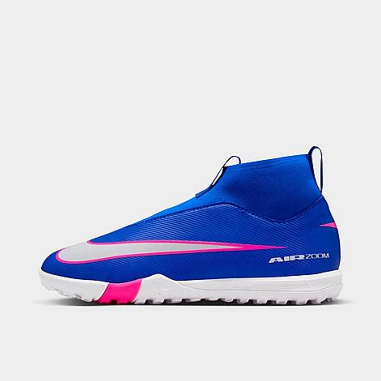 Big Kids Jr. Mercurial Superfly 10 Academy Turf High-Top Soccer Cleats in Racer Blue/White Size: 1.0