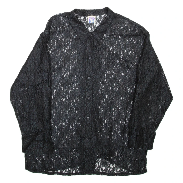YESSICA Sheer Womens Shirt Black Collared Long Sleeve L
