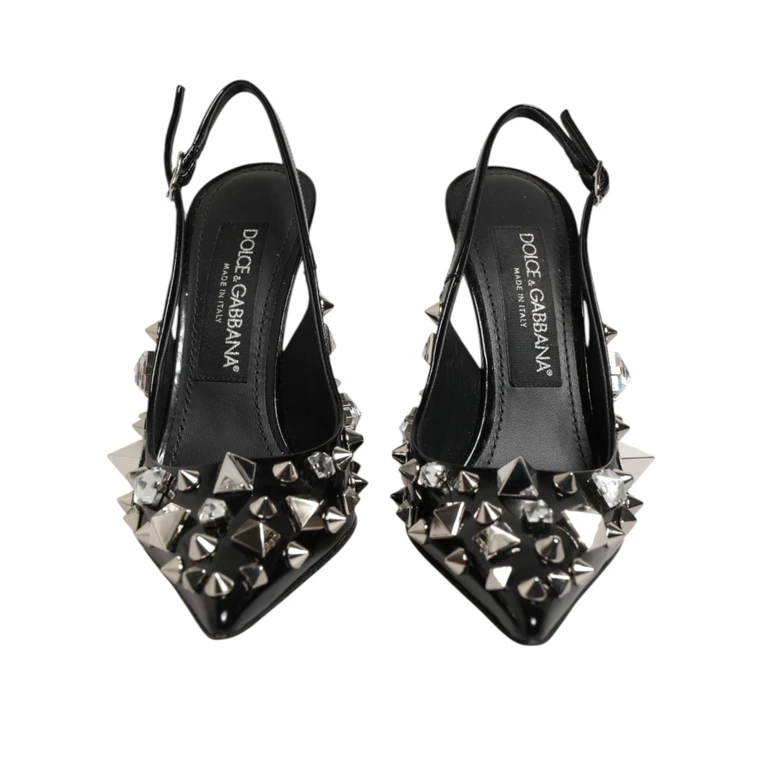 Dolce & Gabbana Black Studded Leather Heels Slingbacks Shoes 100lf - Women
