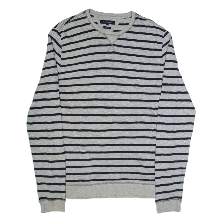 TOMMY HILFIGER Fit Mens Patterned Jumper Grey Striped Tight Knit XL