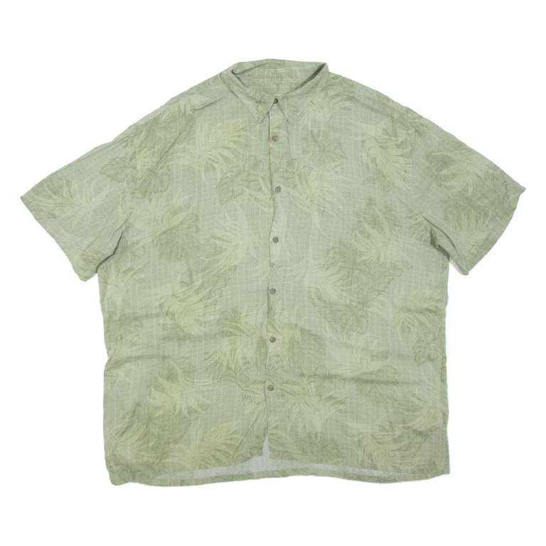 ISLAND SHARES Mens Hawaiian Shirt Green Floral 2XL