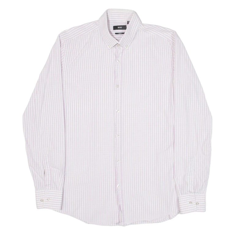 HUGO BOSS Slim Fit Mens Shirt Purple Gingham Long Sleeve M