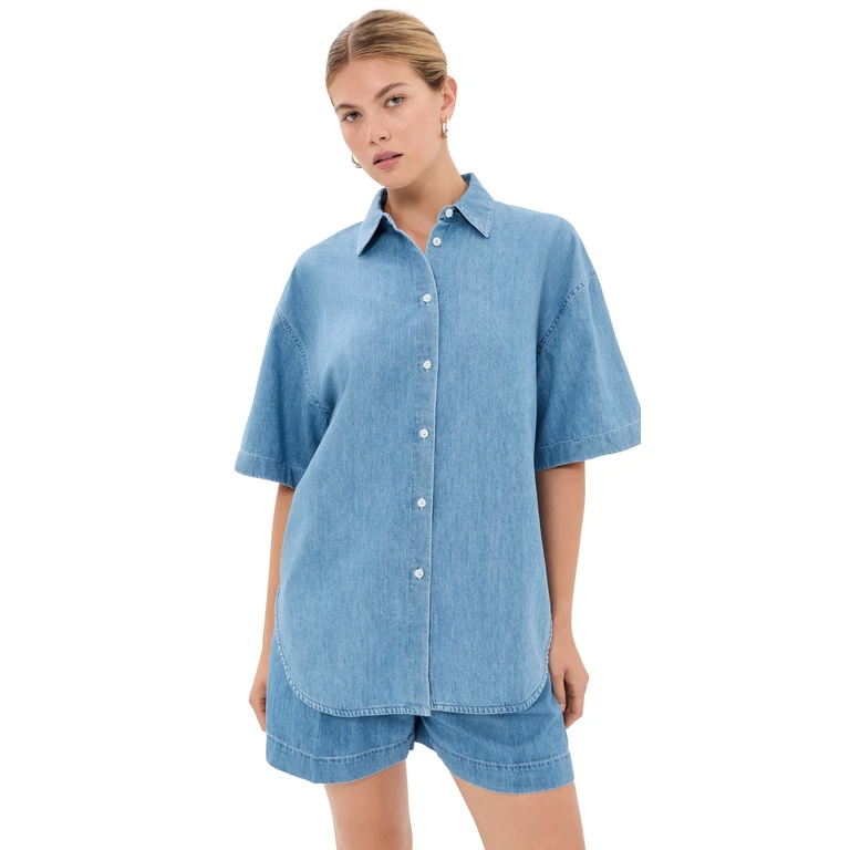 Chambray Short Sleeve Shirt Light Blue Wash S