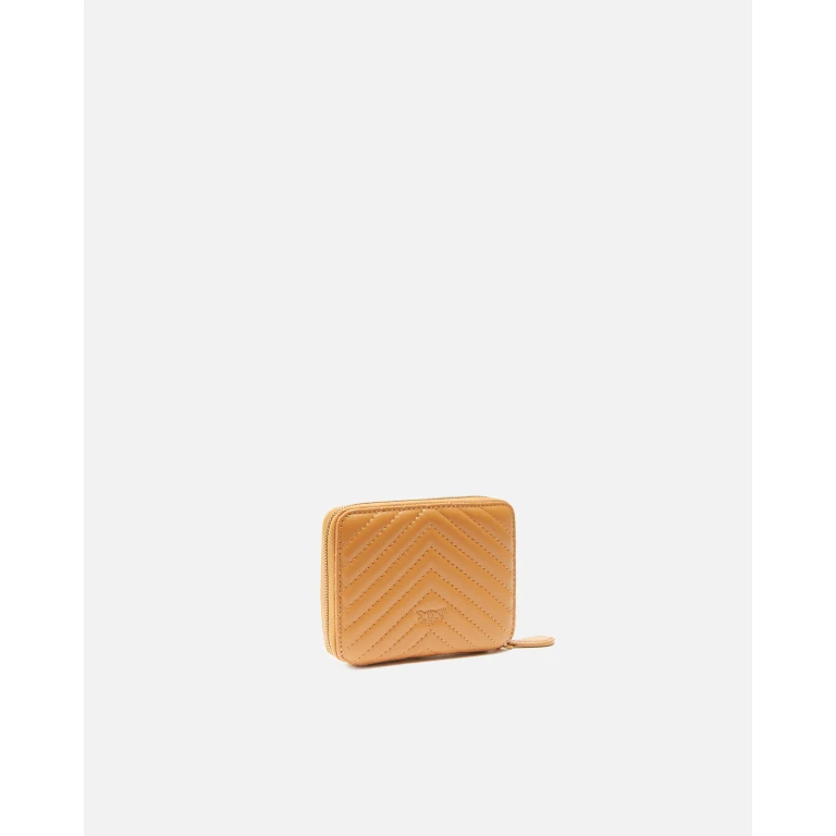 Pinko - Portefeuille carré à contour zippé en cuir nappa matelassé