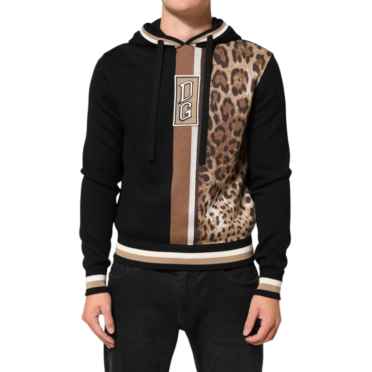 Black Leopard Logo Hooded Sweatshirt Sweater Clothing - Men
