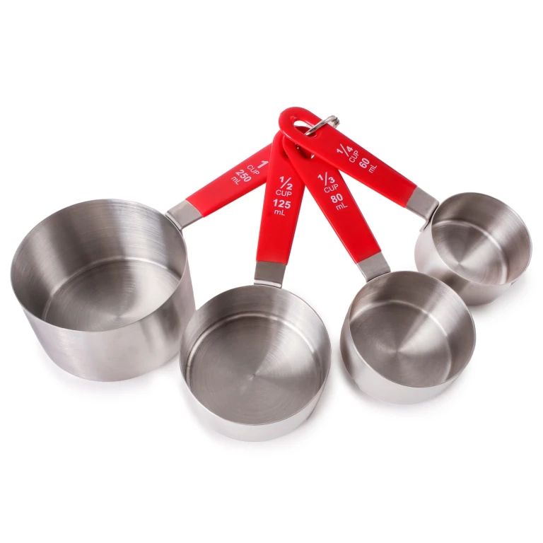 Stainless Steel 4pc Measuring Cup Set, Red Handles