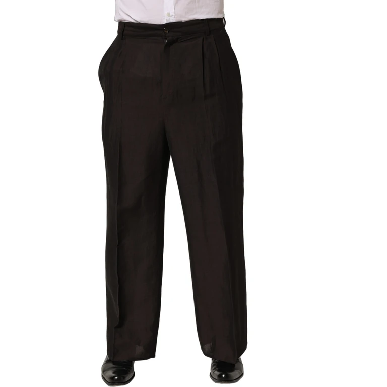 Brown Linen Straight Men Dress Trouser Pants Viscose - Men