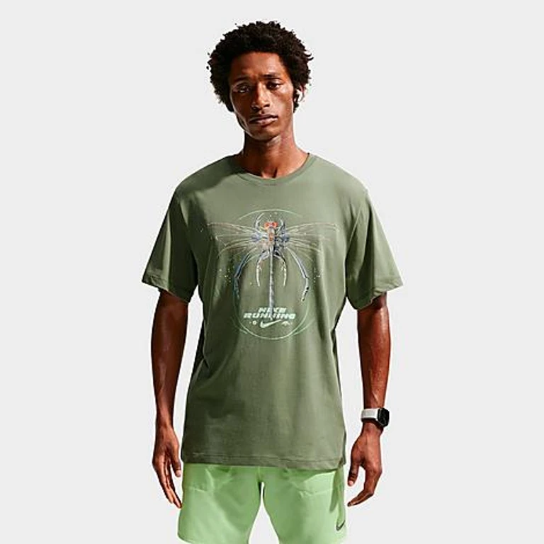 Nike Men's Dri-FIT Dragonfly Running T-Shirt in Silver Sage Size: Small