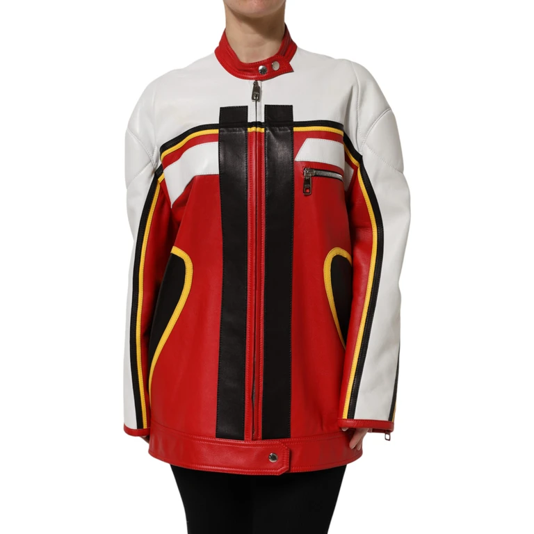 Dolce & Gabbana Multicolor Leather Biker Full Zip Coat Jacket Lambskin Clothing - Women