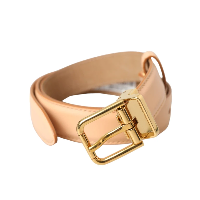 Dolce & Gabbana Beige Calfskin Leather Gold Metal Buckle Belt Calf - Women