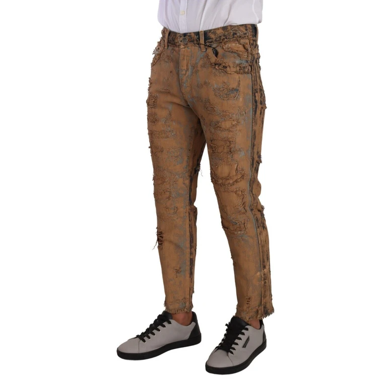 Dolce & Gabbana Brown Distressed Cotton Regular Denim Jeans Clothing - Men