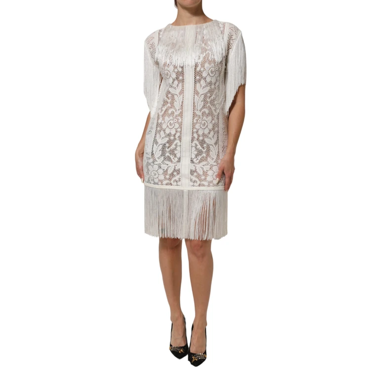 White Floral Lace Fringe Knee Length Dress Co+pa - Women
