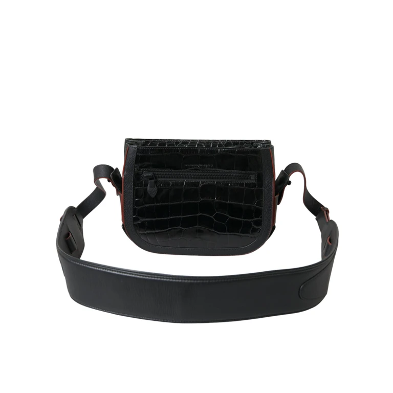 Black Exotic Leather Shoulder Crossbody Camera Bag Crocodile - Women
