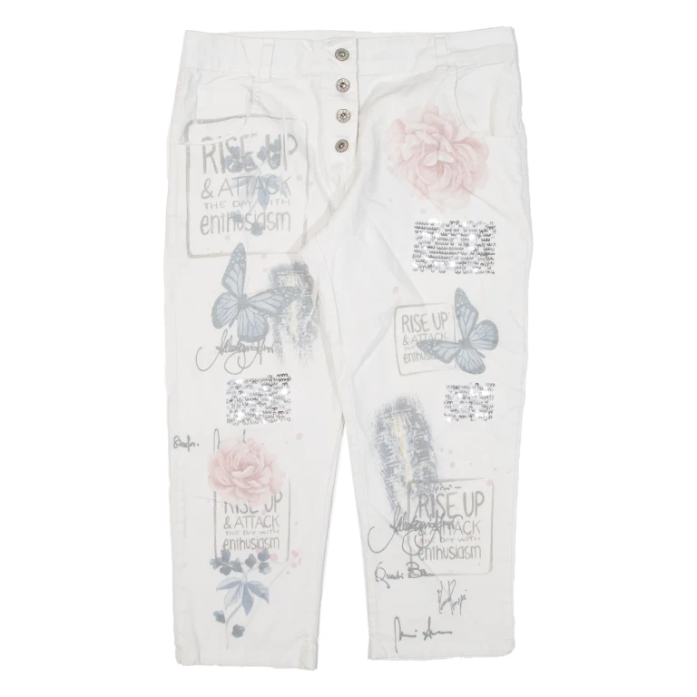 PINK CHERRY 3/4 Length Womens Trousers Cream Regular Tapered W32 L22
