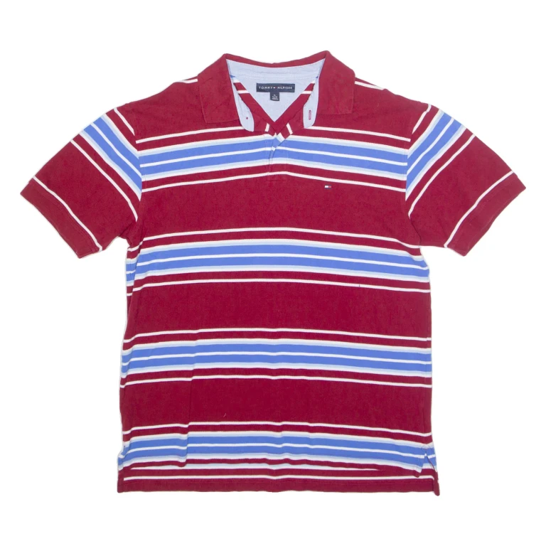 TOMMY HILFIGER Mens Polo Shirt Red Striped XL