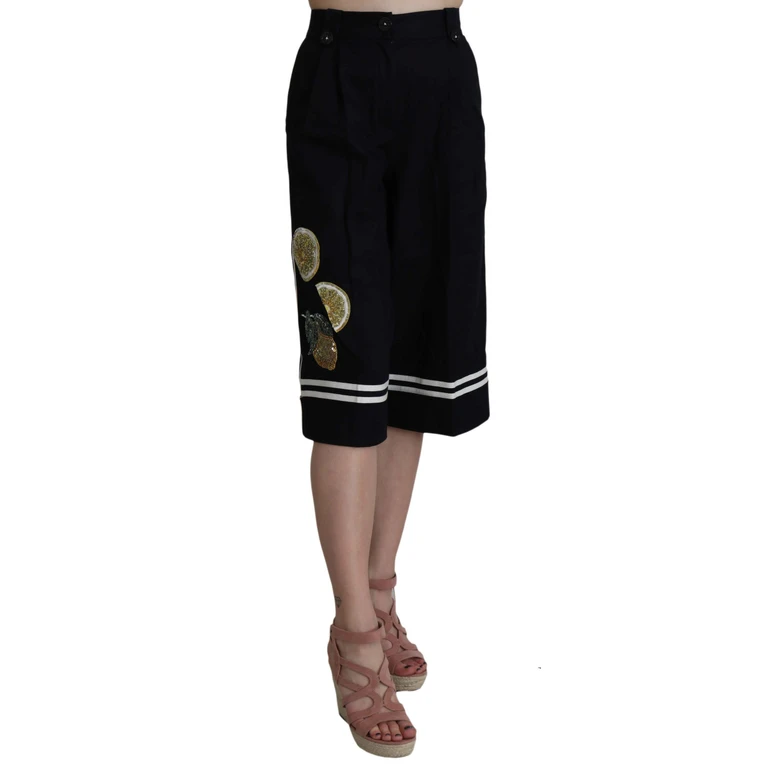 Dolce & Gabbana Black Cotton Cropped Embellished Pants Elastane - Women