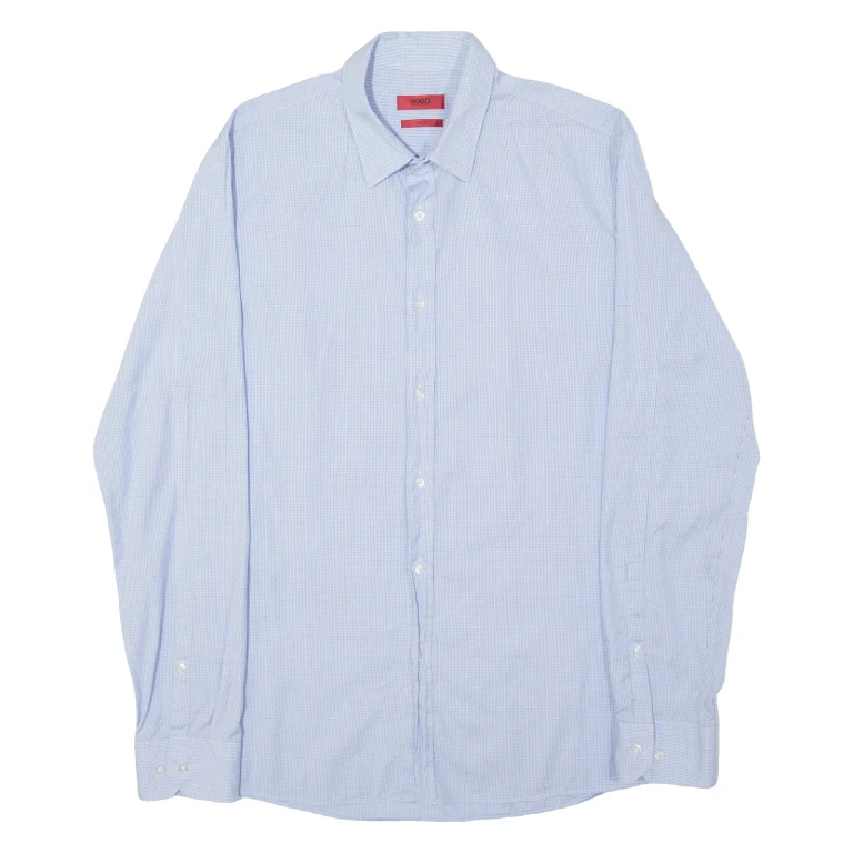 HUGO BOSS Slim Fit Ellsha Mens Shirt Blue Plaid Long Sleeve L
