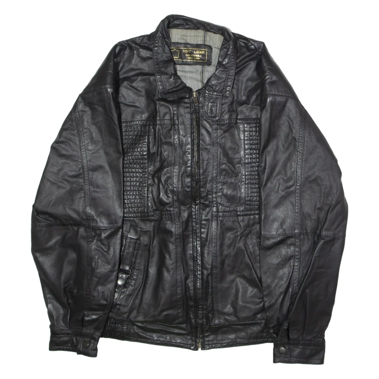 Mens Biker Jacket Black Leather 90s L