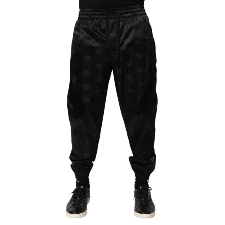 Dolce & Gabbana Black Logo Dg Print Men Jogger Sweatpants Pants Nylon - Men
