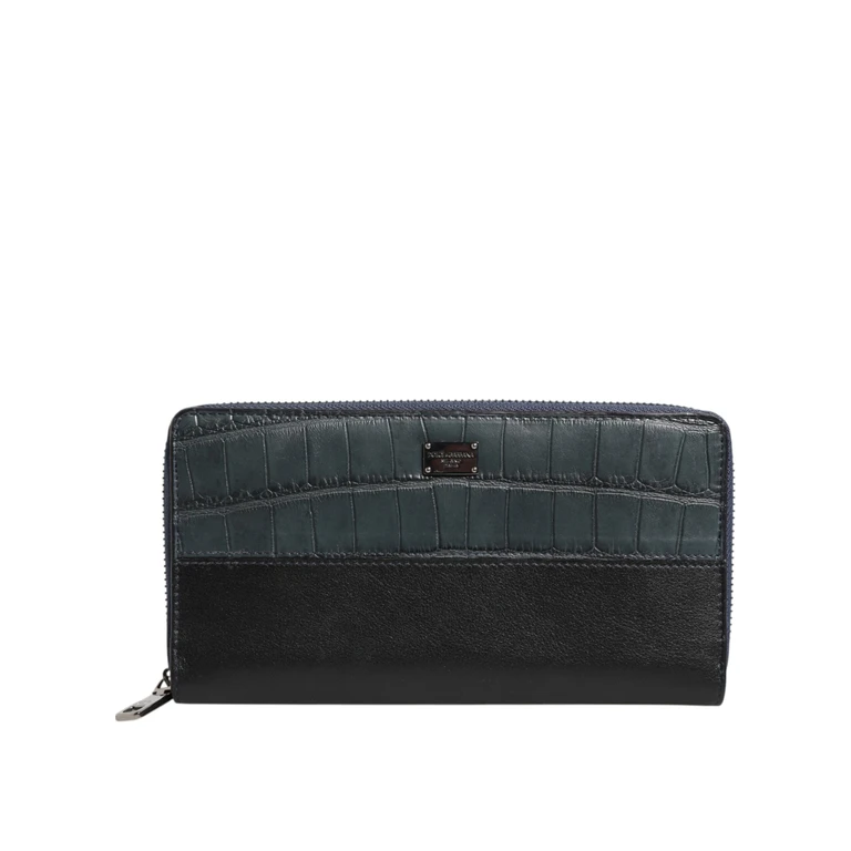 Dolce & Gabbana Black Blue Exotic Leather Men Continental Clutch Wallet And - Men