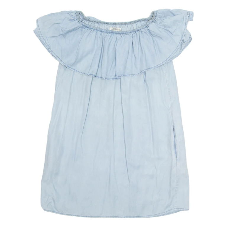 ZARA Womens Shift Dress Blue Short Sleeve Knee Length XS