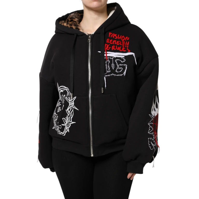 Dolce & Gabbana Black Embroidered Full Zip Hooded Jacket Cotton Clothing - Women